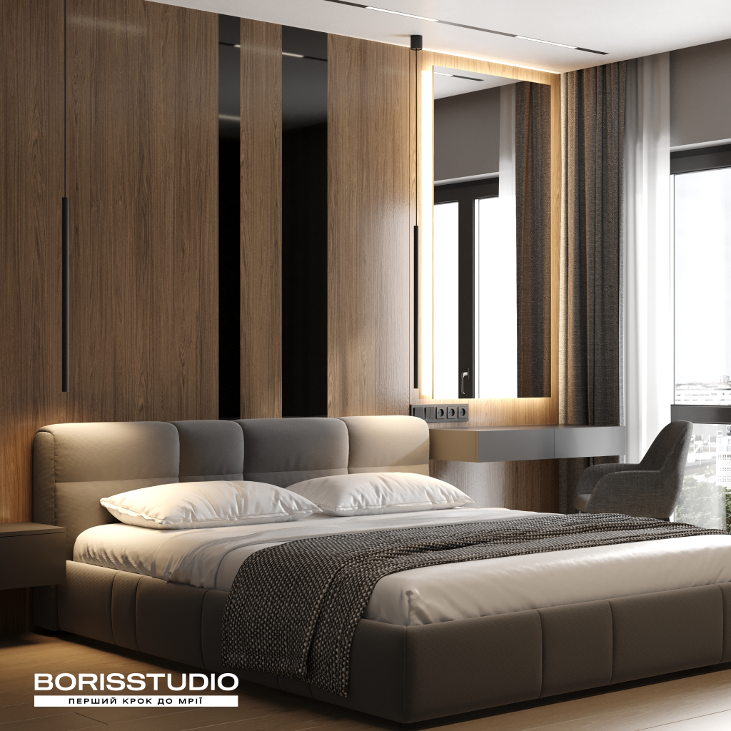 Дизайн спальні в коричневому кольорі від BORISSTUDIO