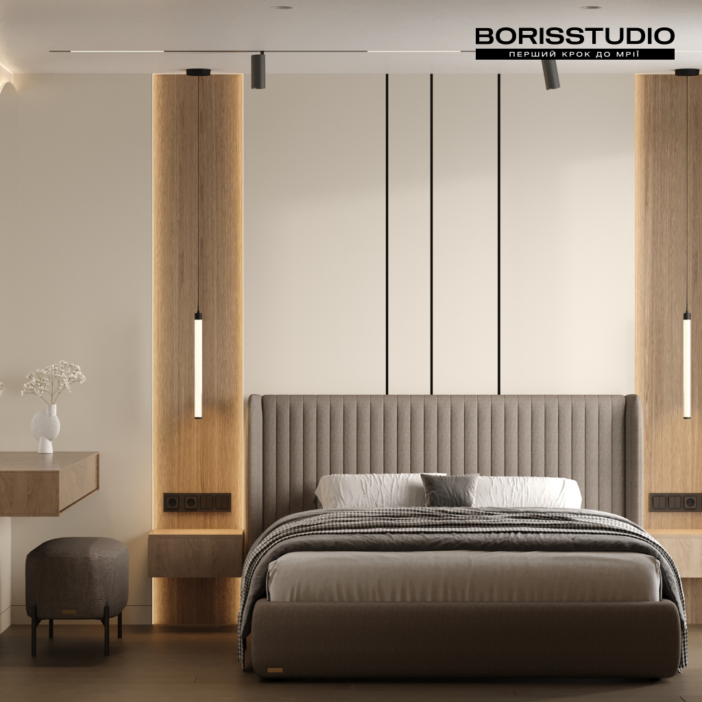 Дизайн-проект інтер'єру спальні у стилі мінімалізм від BORISSTUDIO