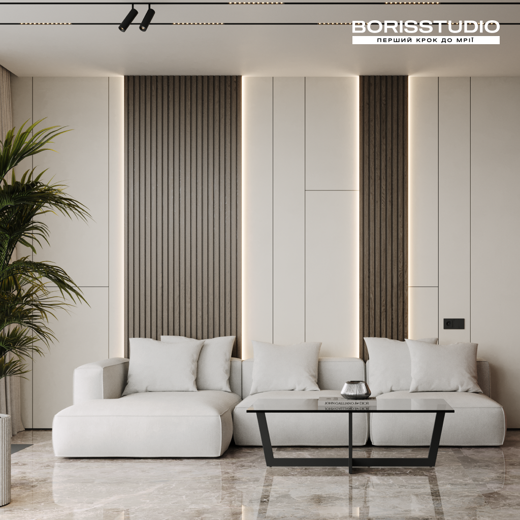 Дизайн вітальні для будинку від BORISSTUDIO