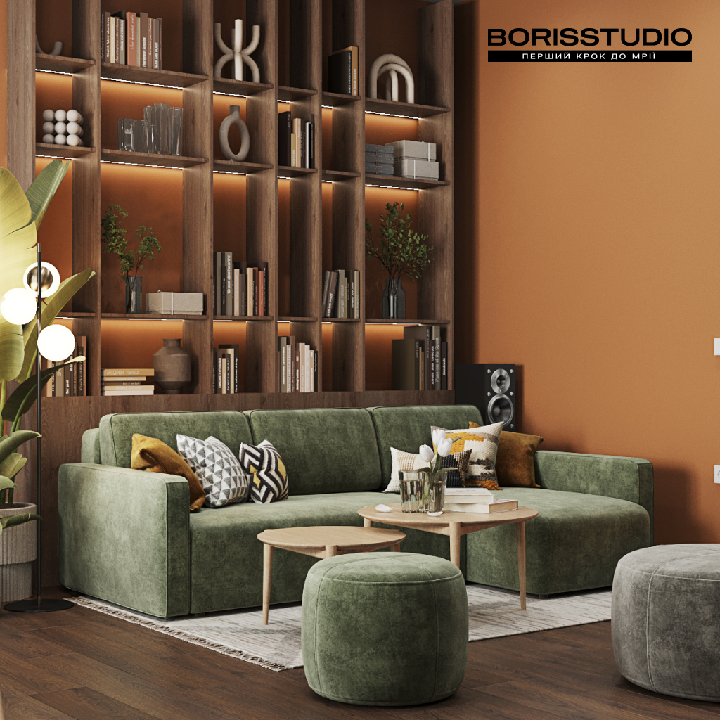 Дизайн інтер'єру вітальні для таунхаусу від BORISSTUDIO