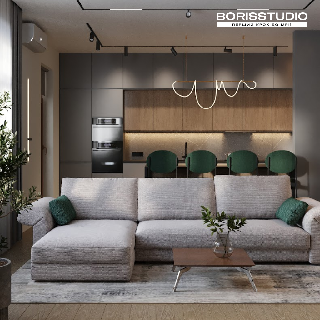 Дизайн інтер'єру вітальні в однокімнатній квартирі