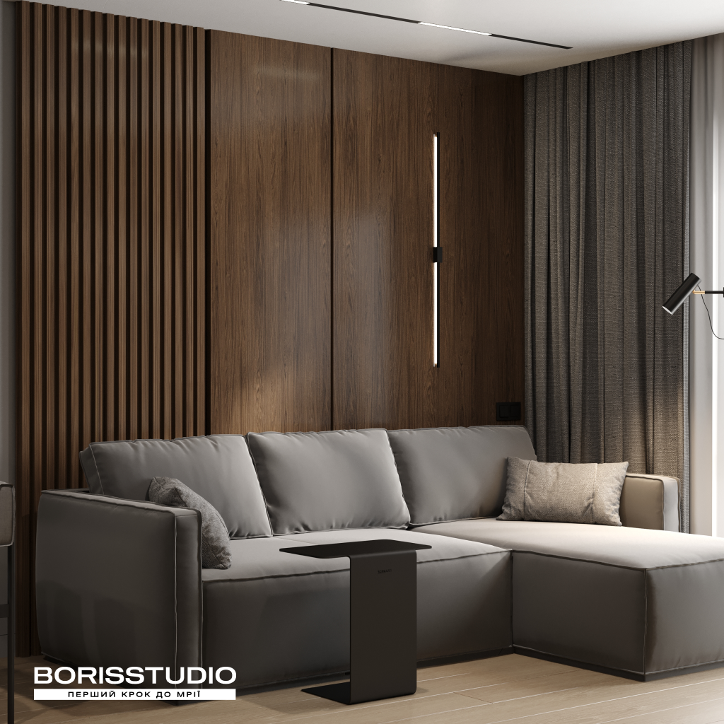 Дизайн-проект вітальні в стилі лофт від BORISSTUDIO