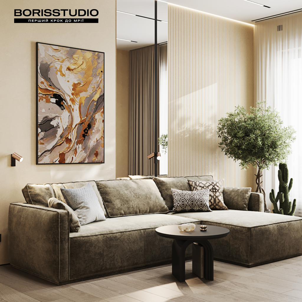 Дизайн інтер'єру вітальні для котеджу від BORISSTUDIO