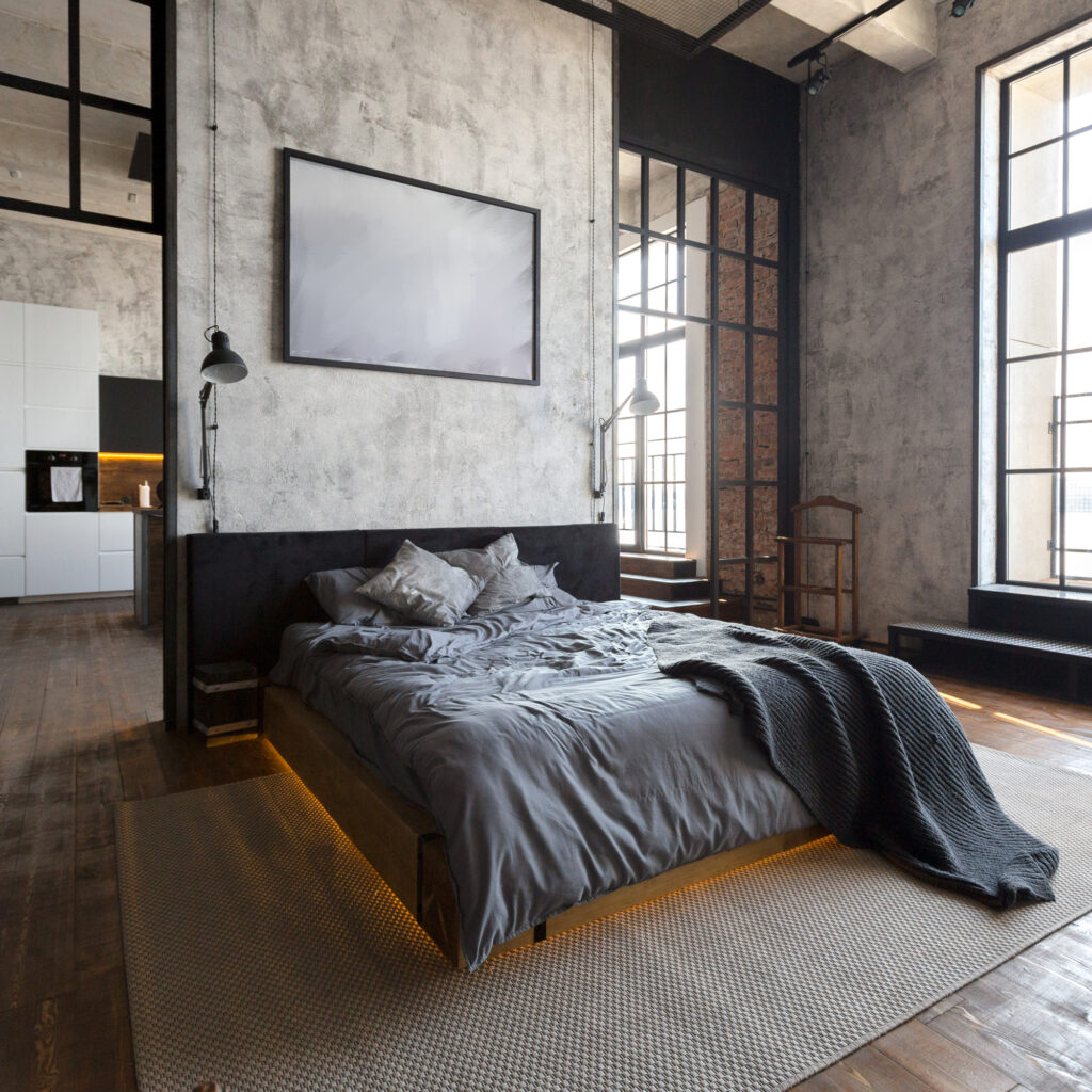 Дизайн інтер'єру спальні для квартири в стилі лофт