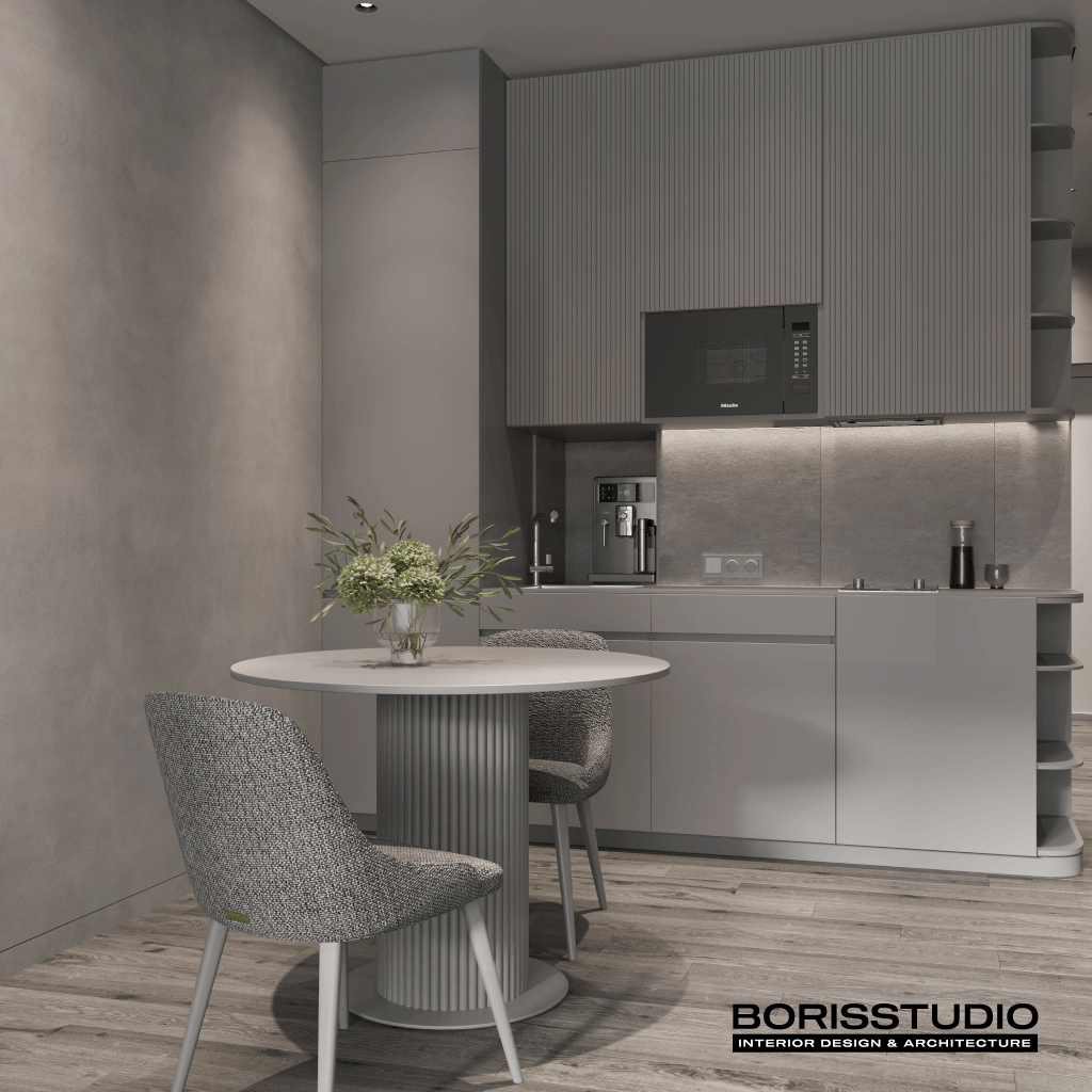 Кухня у приватному будинку в мінімалістичному дизайні інтер'єру