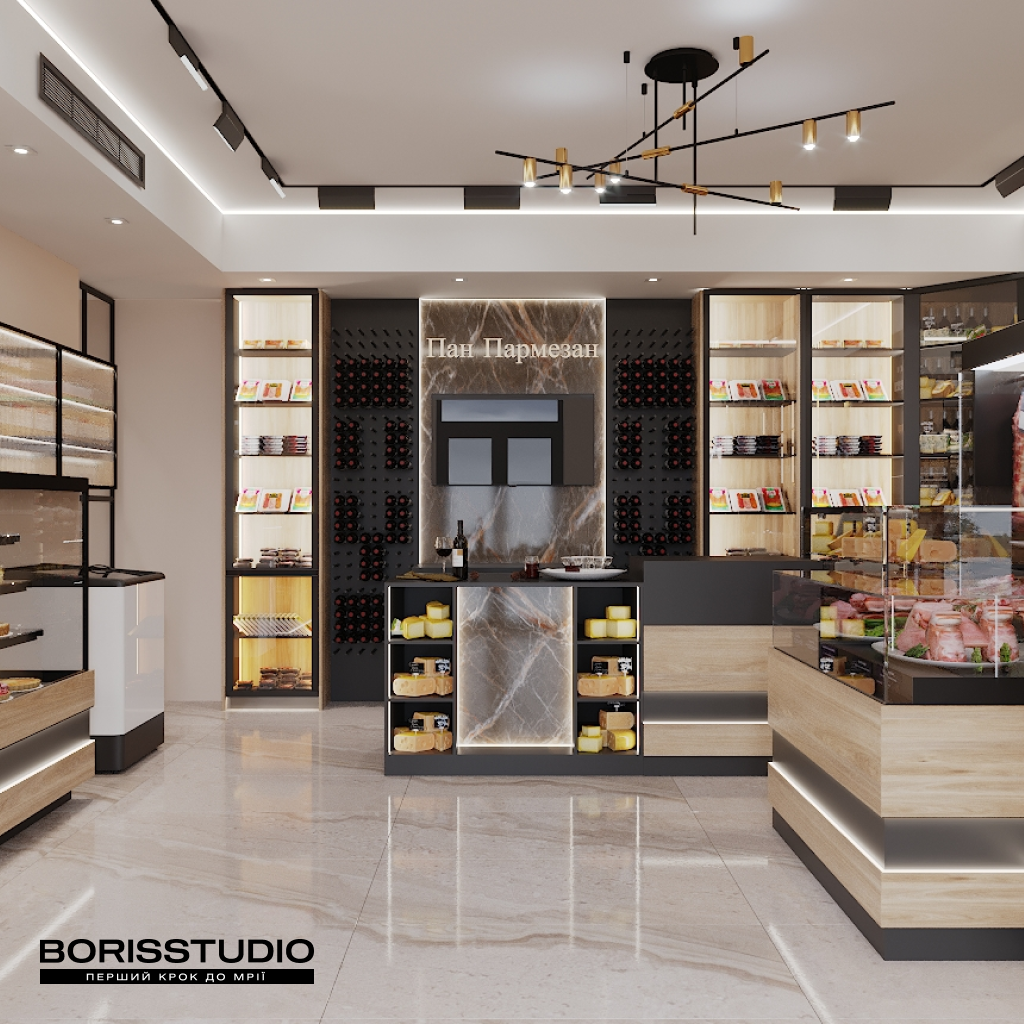 Дизайн інтер'єру продуктового магазину