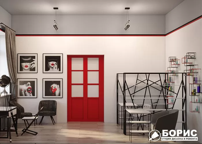 Ремонт парикмахерской, вид на вход в главный зал