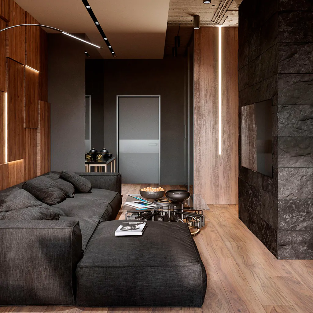 Дизайн вітальні котеджу в стилі лофт