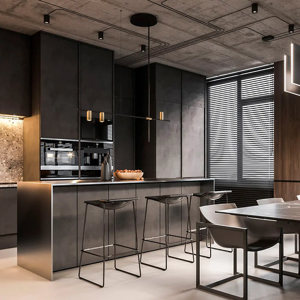 Дизайнерська стеля в кухні-студії