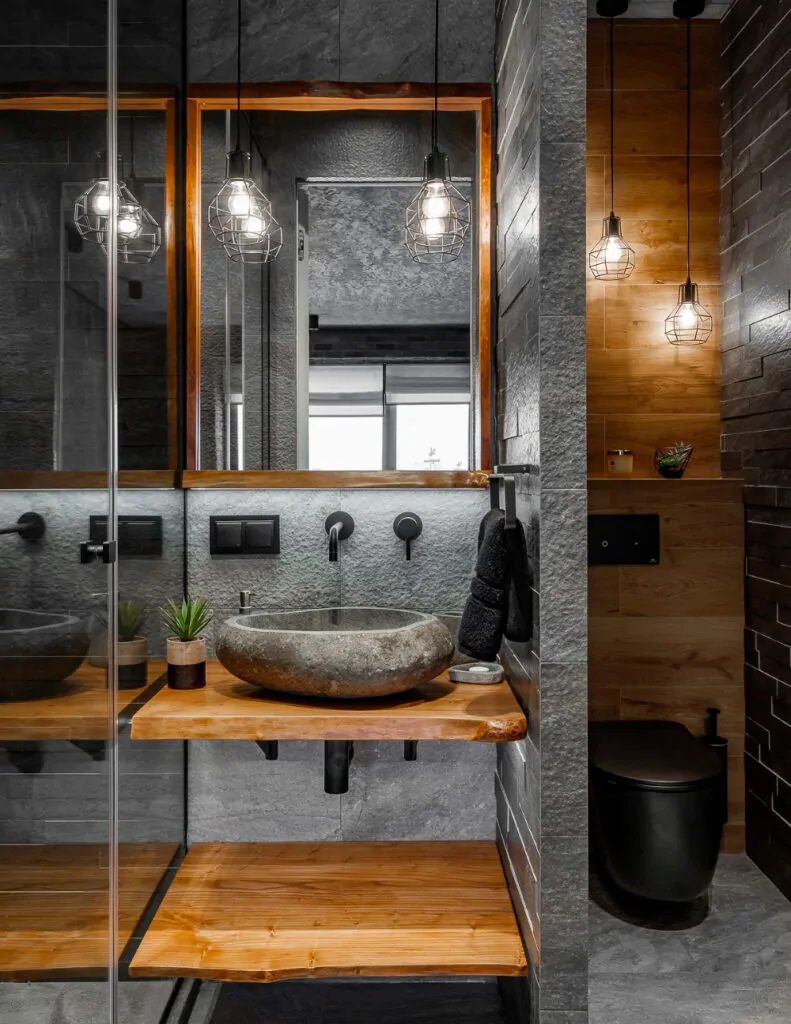 Інтер'єр ванної кімнати будинку в стилі лофт