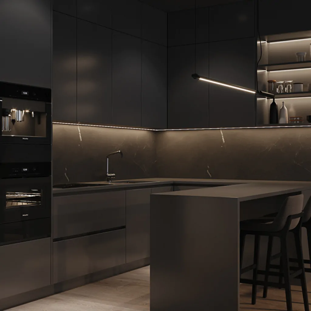 Хай-тек стиль кухни частного дома