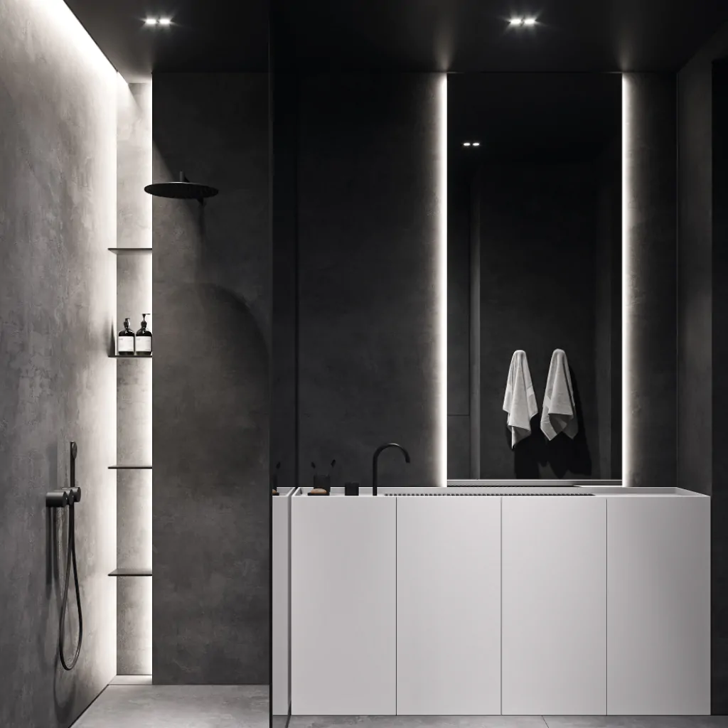 Дизайн ванної кімнати в стилі хай-тек у будинку