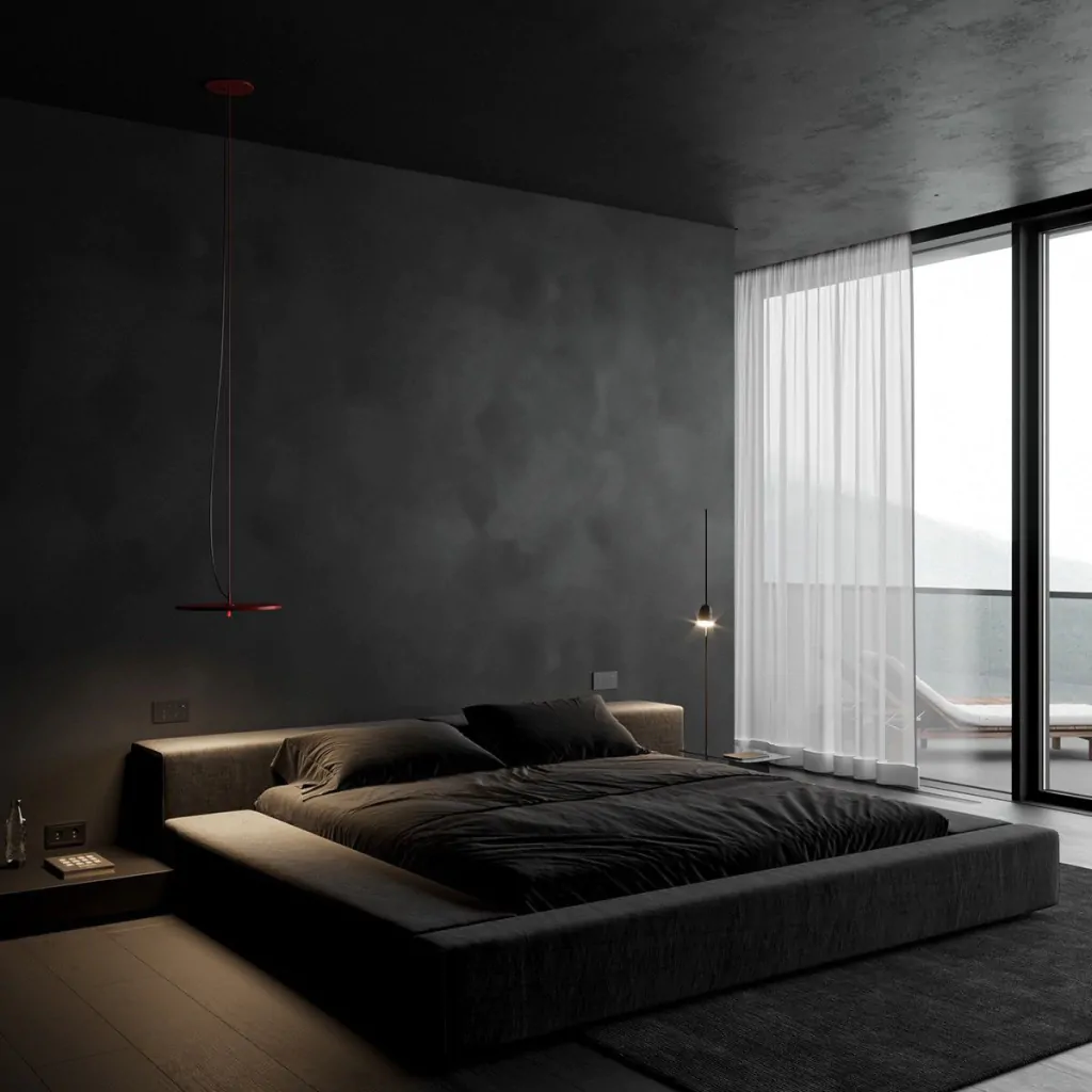 Дизайн спальні заміського будинку в стилі хай-тек