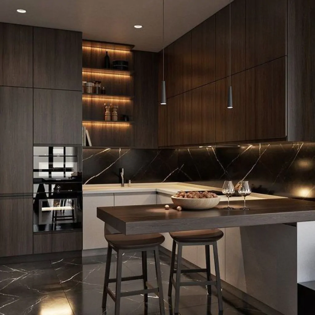 Дизайн стелі в кухні-студії