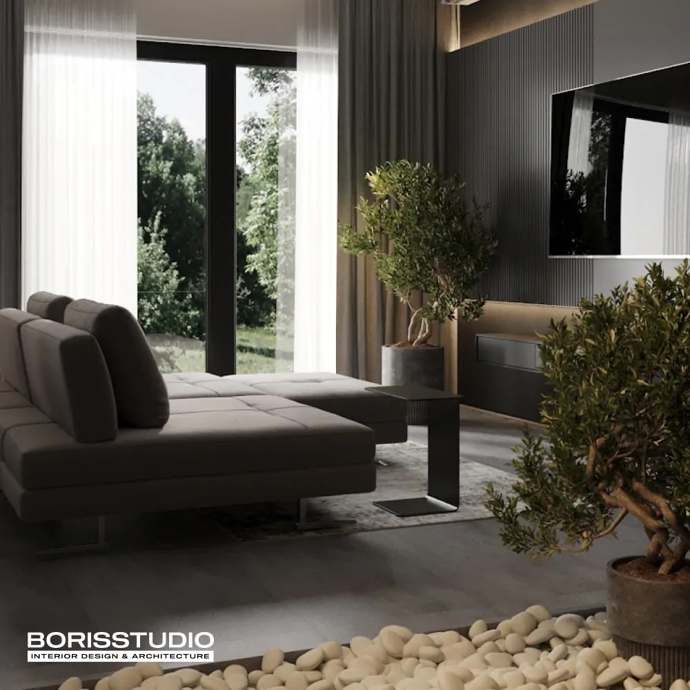 Розкішна вітальня для котеджу в Буковелі