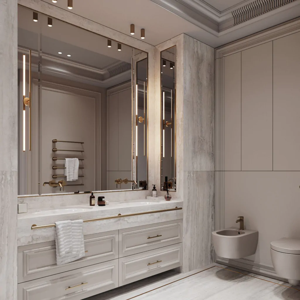 Класичний дизайн ванної кімнати у котеджі