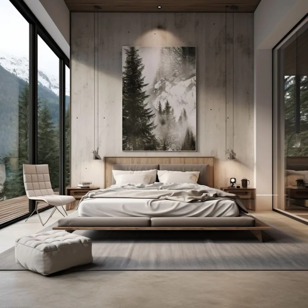 Дизайн интерьера спальни для виллы в стиле шале