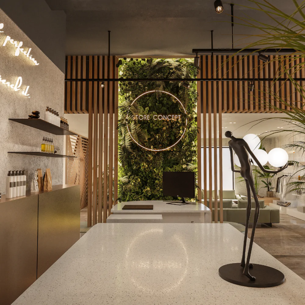 Дизайн інтер'єру магазину в екостилі