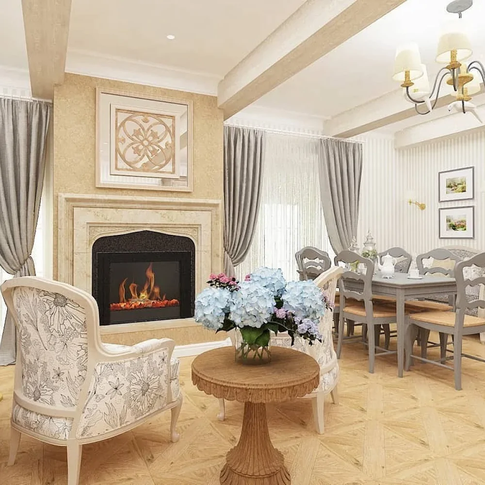 Дизайн-проект интерьера гостиной в стиле прованс