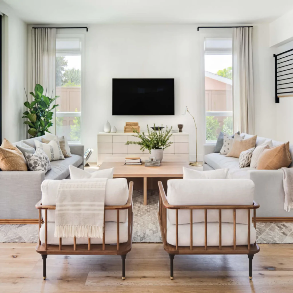 дизайн інтер'єру вітальні для квартири у скандинавському стилі