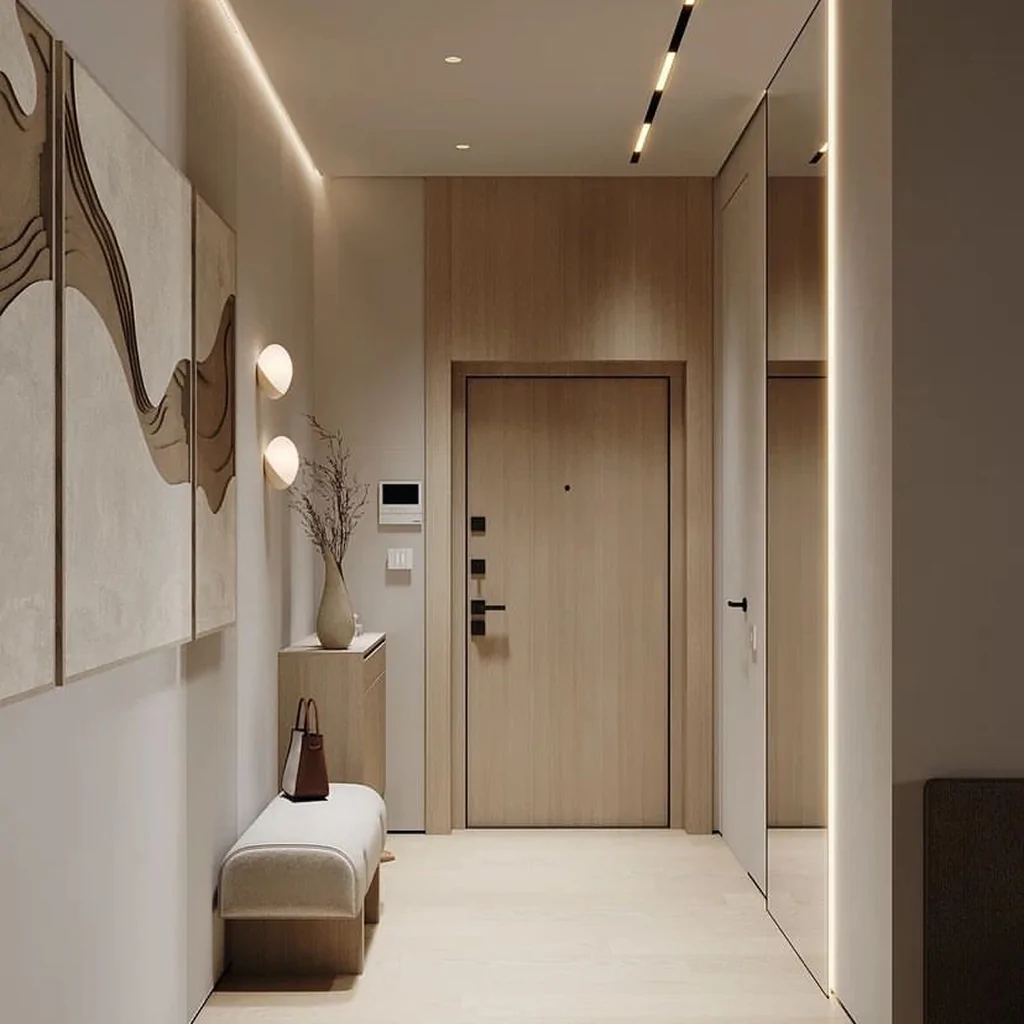 Скандинавский стиль прихожей с деревом