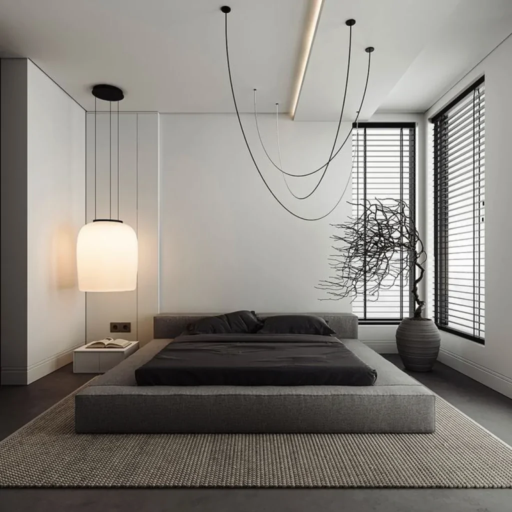 Спальня хай тек з білими стінами