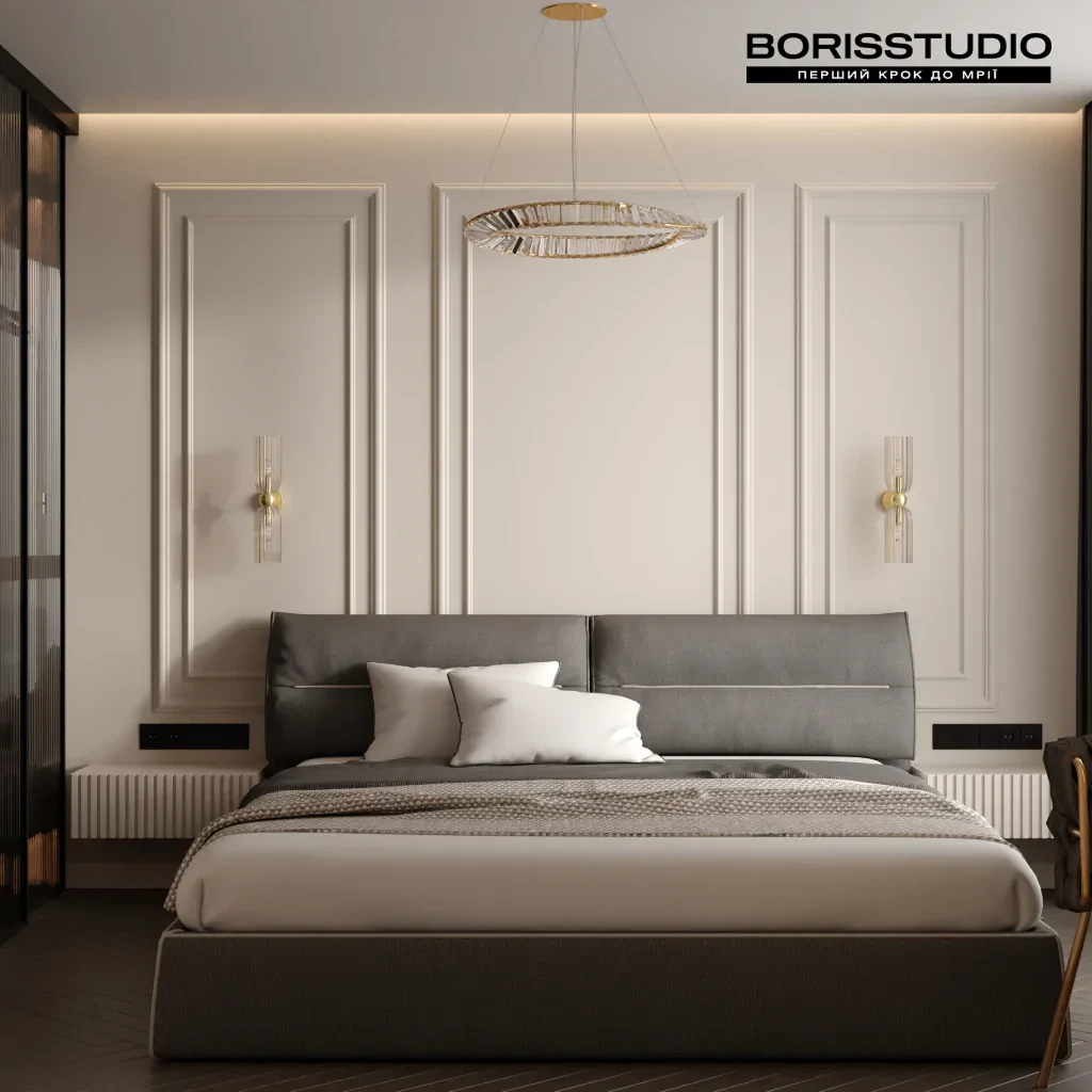 Светлая спальня в стиле неоклассика