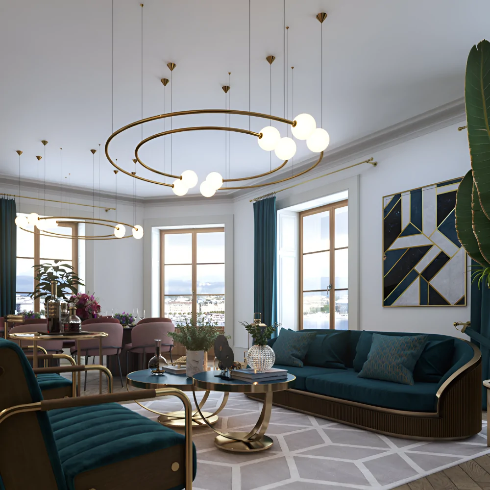 Дизайн інтер'єру вітальні в стилі ар деко