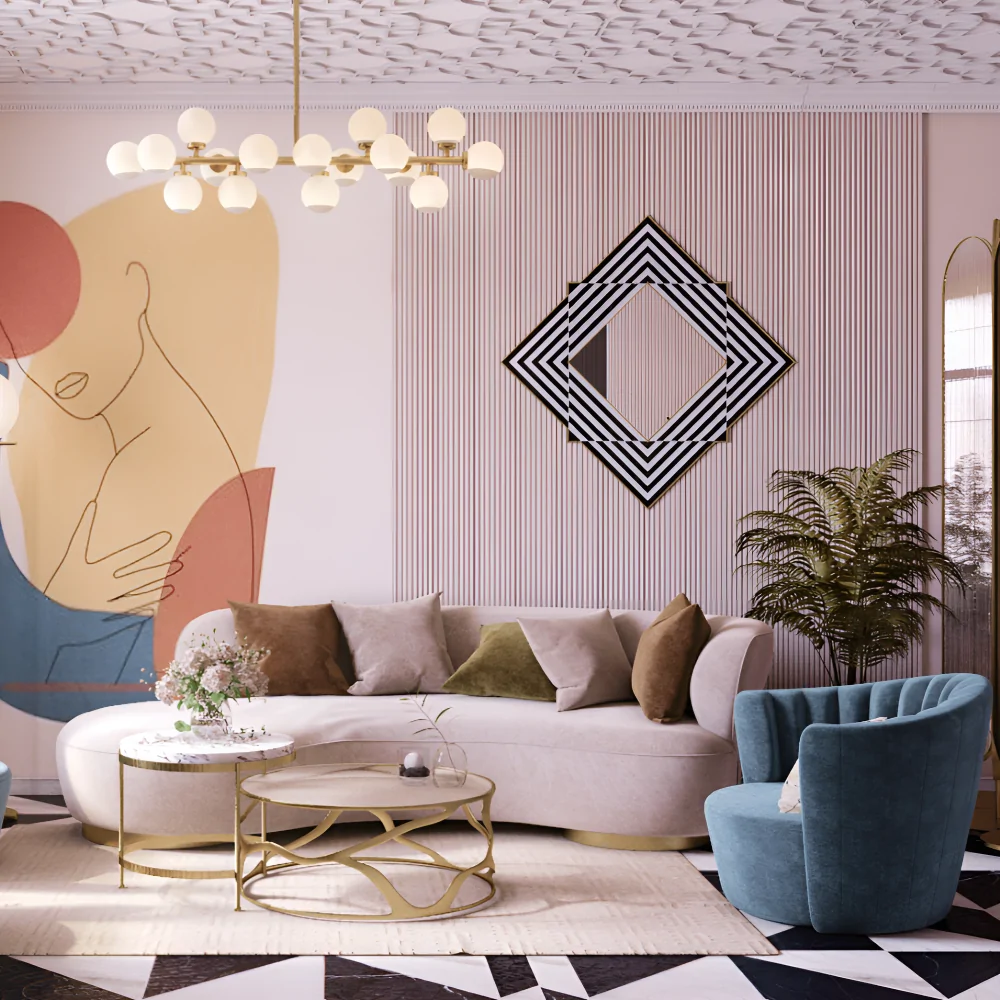 Дизайн-проєкт інтер'єру вітальні в стилі ар деко