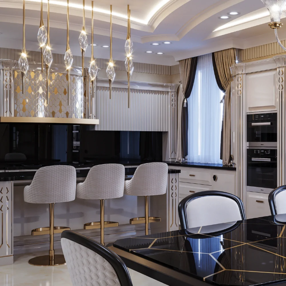 Дизайн-проєкт інтер'єру кухні в стилі ар деко