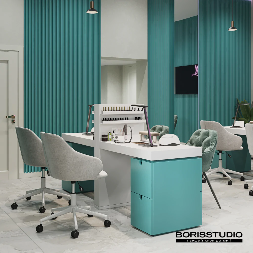 робоча зона в салоні краси у стилі мінімалізм