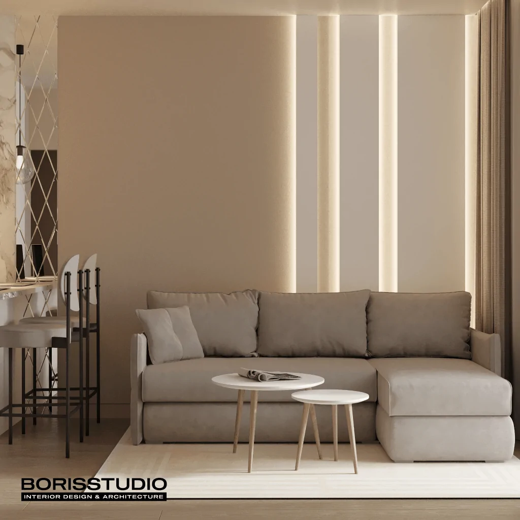 Интерьер гостиной в бежевом цвете