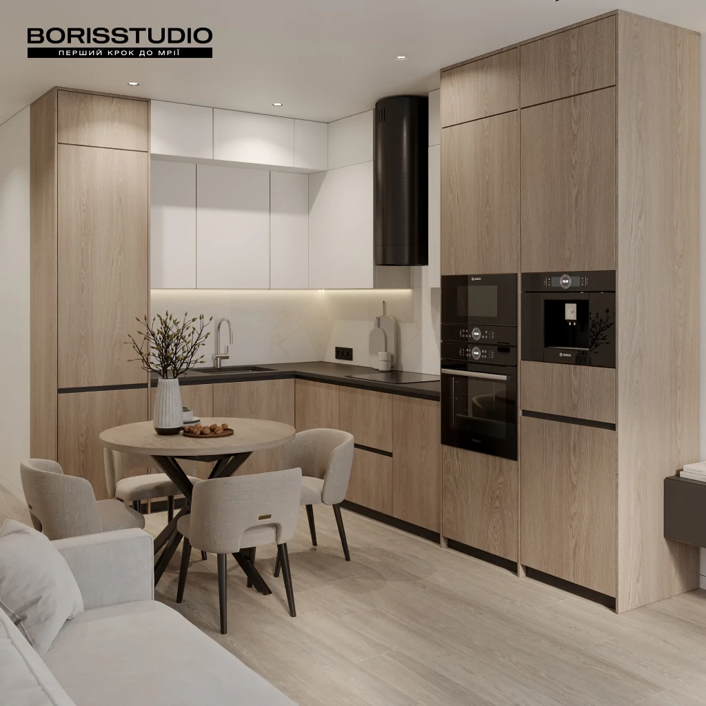 Интерьер кухни в бежевом цвете