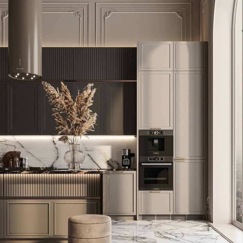 Бежево-сірі кольори у дизайні кухні