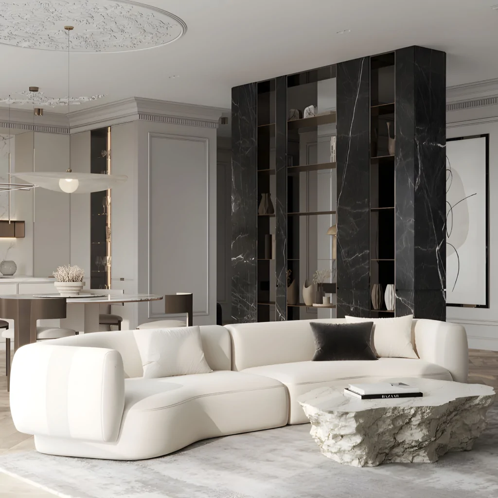 Дизайн интерьера кухни-гостиной в стиле классика