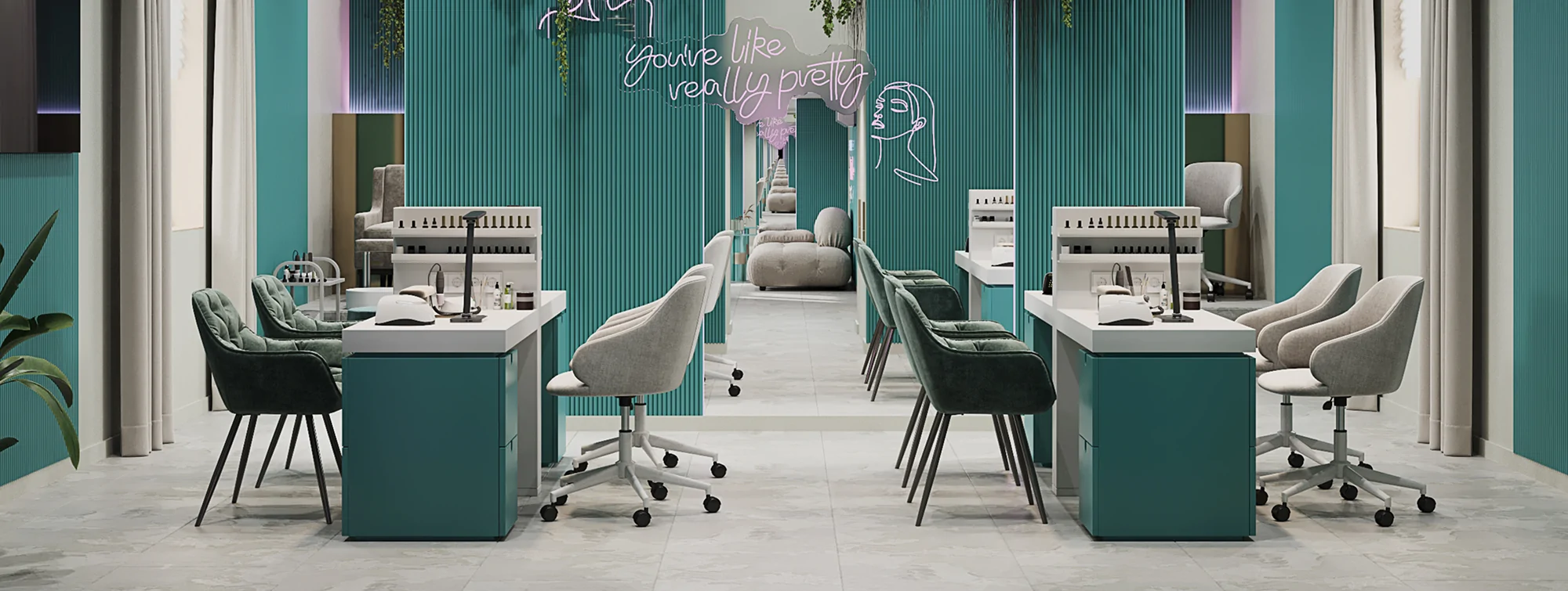 Особливості інтер’єру салону краси в зеленому кольорі