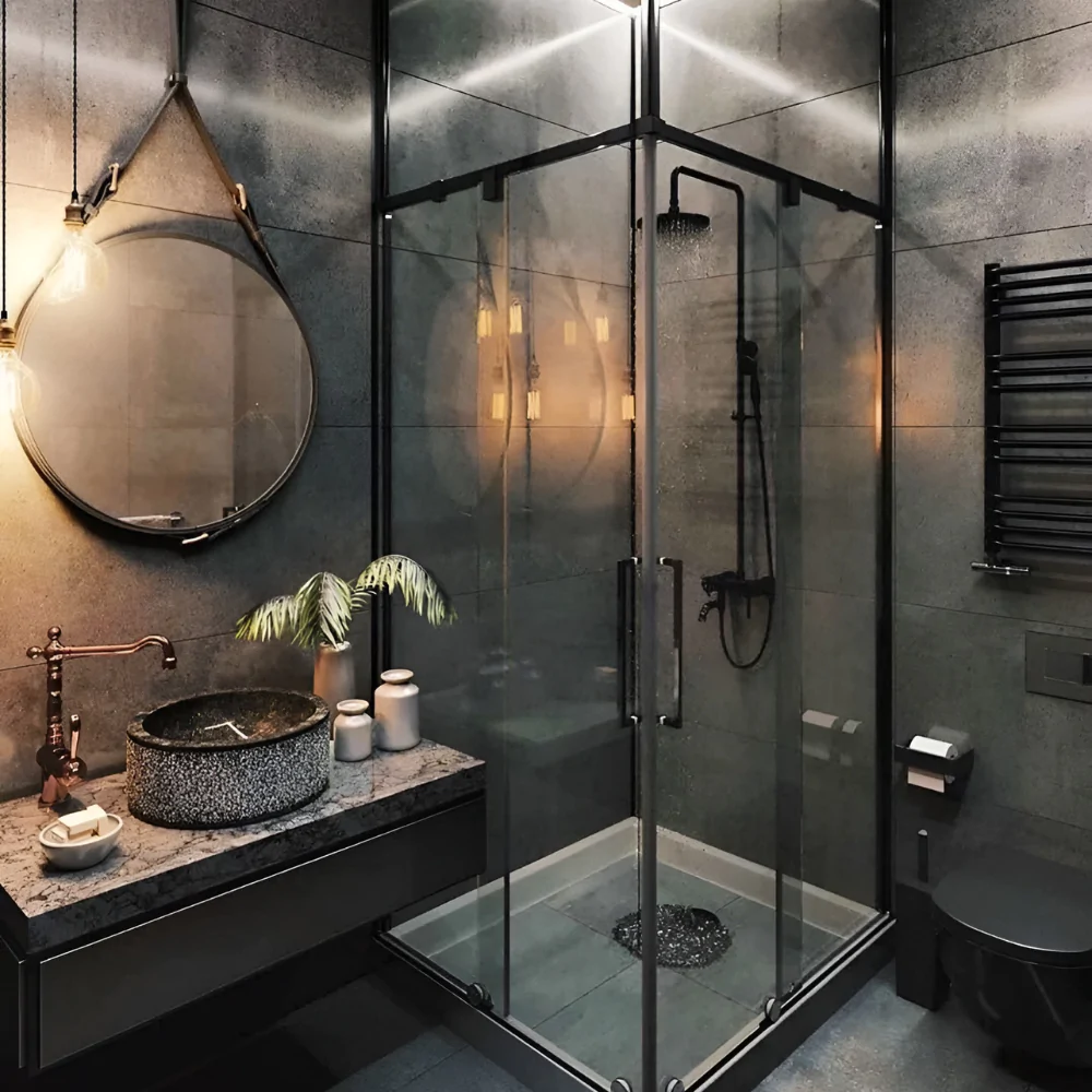 Ванна кімната з душовою кабіною в стилі лофт