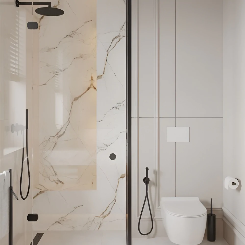 Дизайн ванної з душовою кабіною в класичному стилі