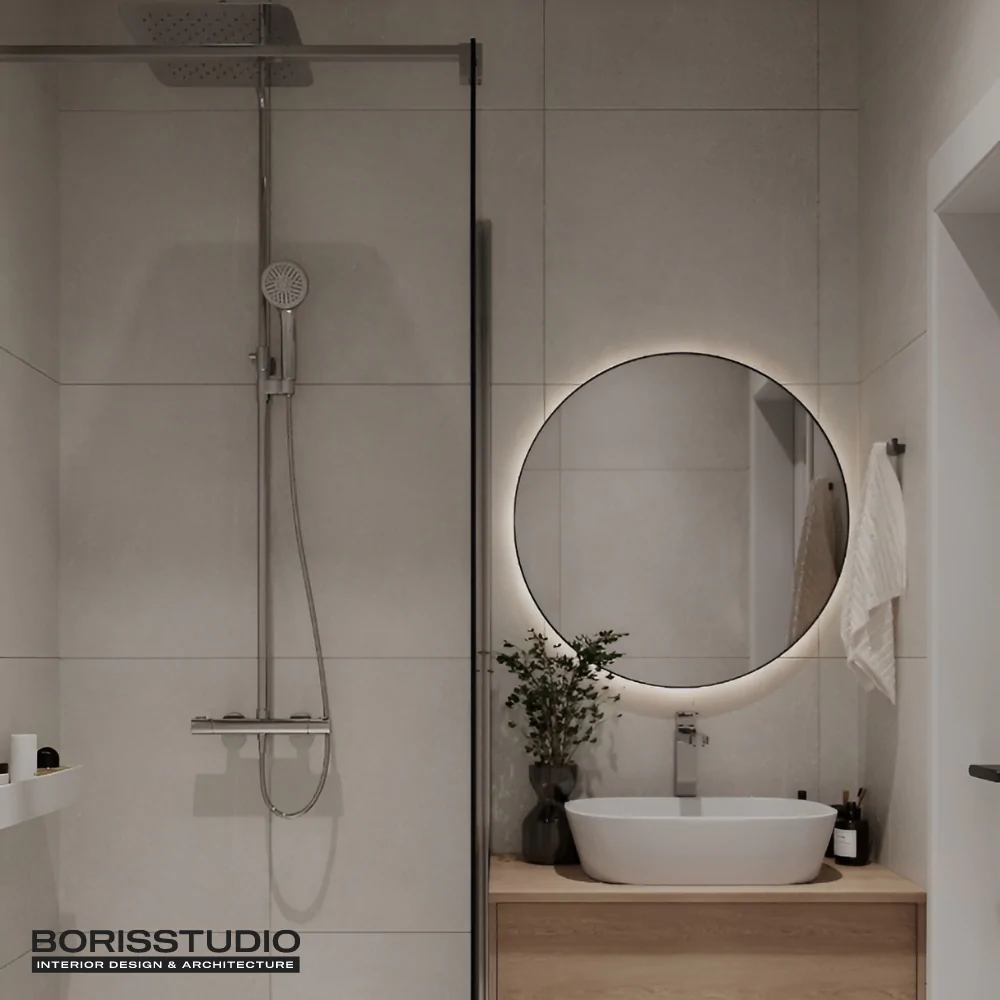 Дизайн ванної з душовою кабіною у сучасному стилі