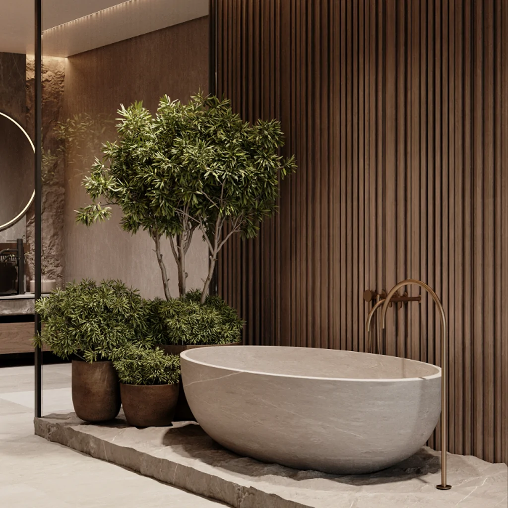 Дизайн інтер'єру ванної кімнати в екостилі