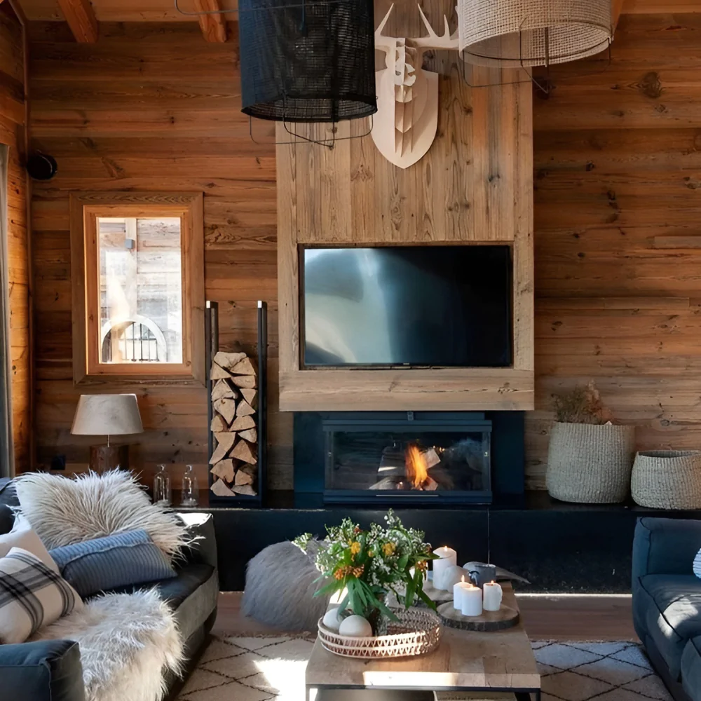 Дизайн-проєкт вітальні у дерев'яному котеджі