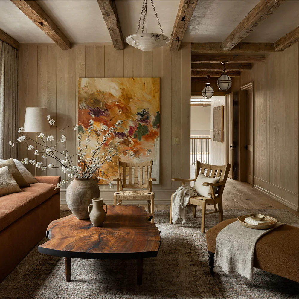 Дизайн інтер'єру вітальні для квартири в стилі кантрі