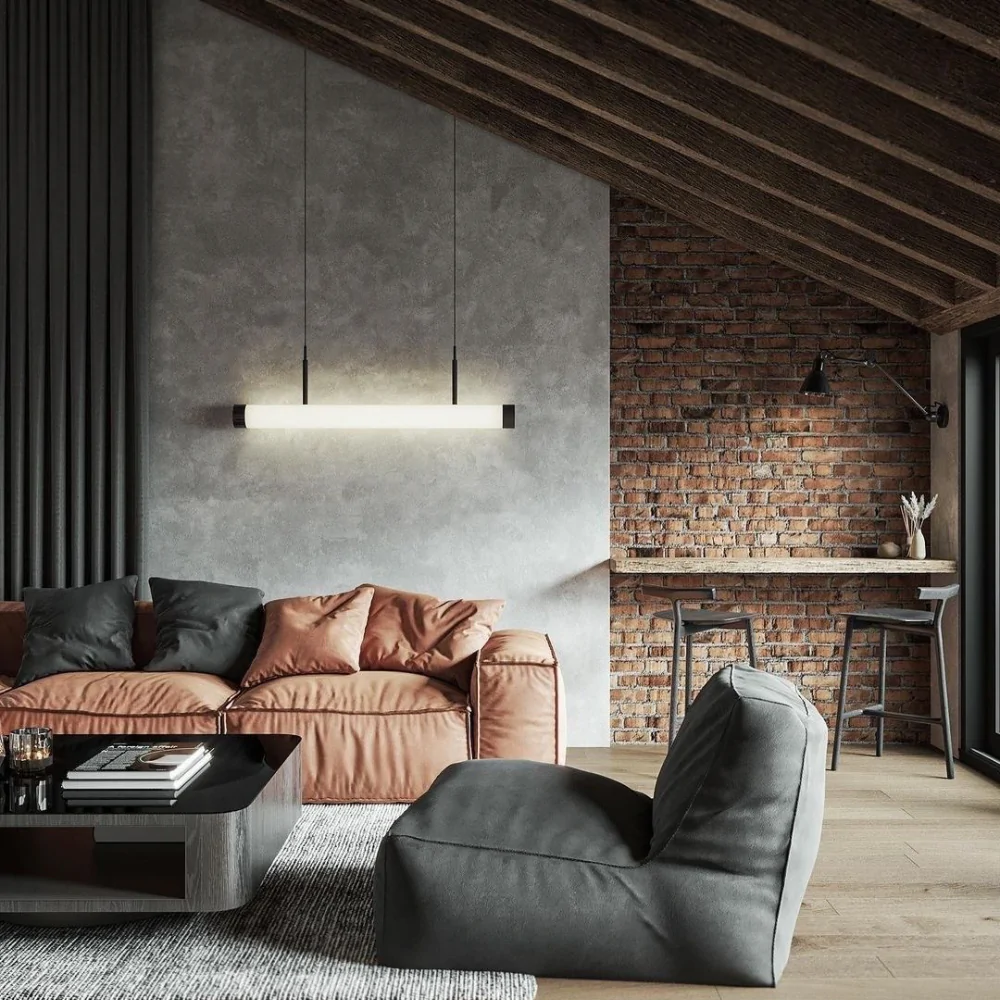 Стиль лофт в интерьере гостиной частного дома