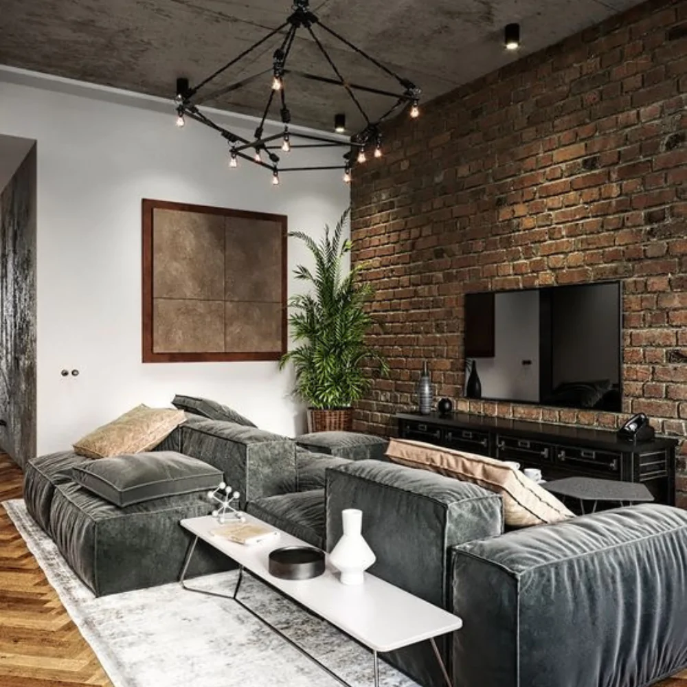 Гостиная загородного дома в стиле лофт