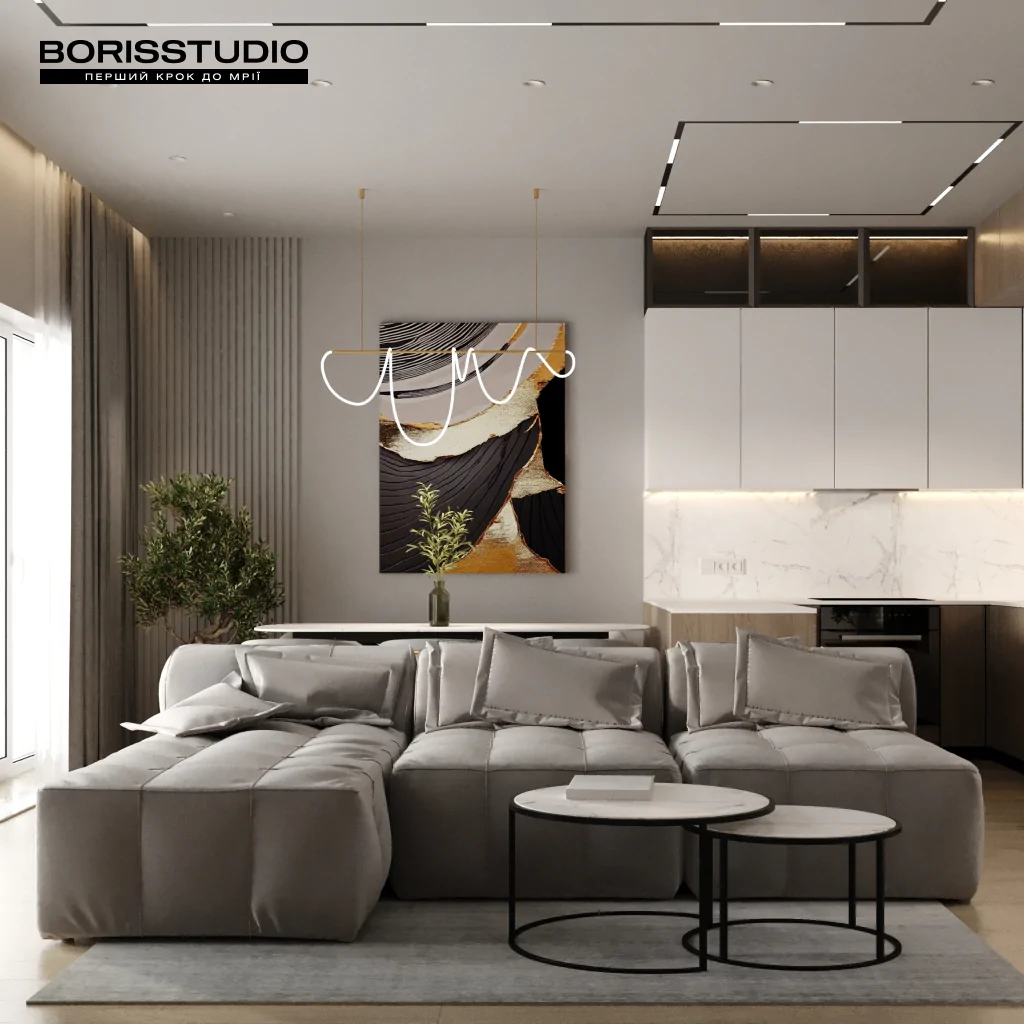 Дизайн інтер'єру кухні-вітальні в заміському будинку