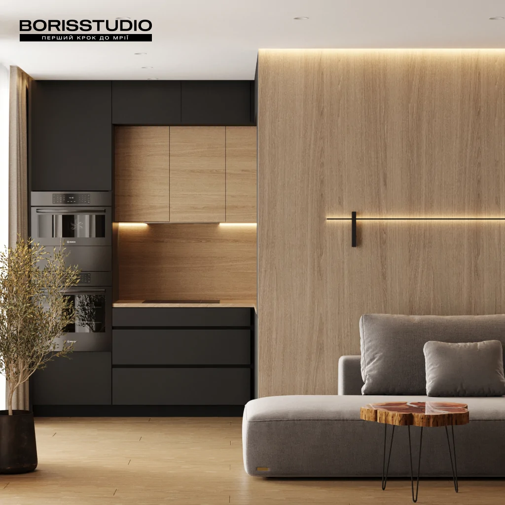 Зонування кухні-вітальні в приватному будинку