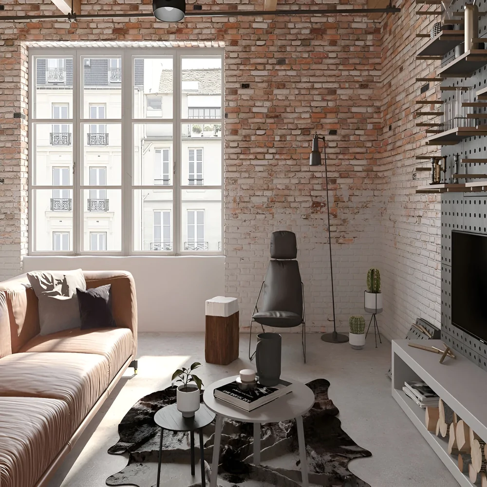 Дизайн інтер'єру вітальні в індустріальному стилі