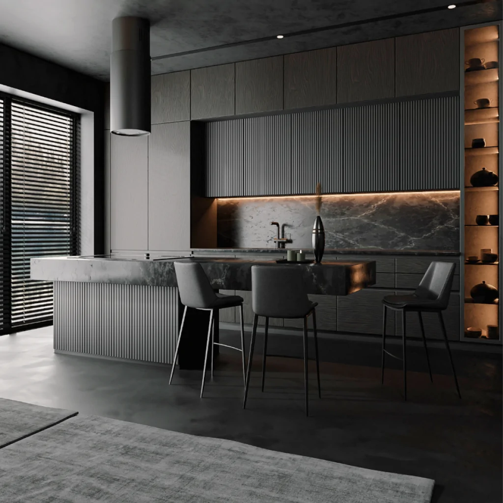 Дизайн интерьера кухни в стиле хай-тек