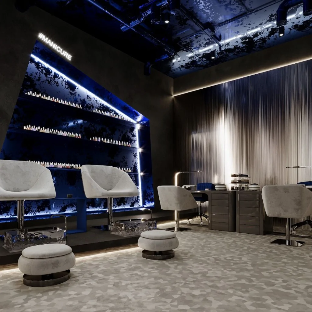 Декор в інтер'єрі салону краси в стилі хай-тек