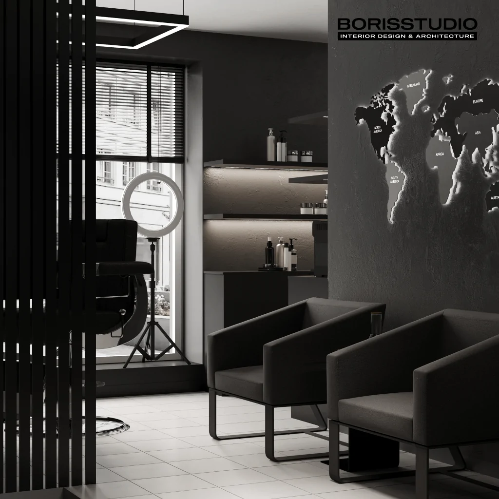 Дизайн-проект інтер'єру барбершопу в стилі хай-тек